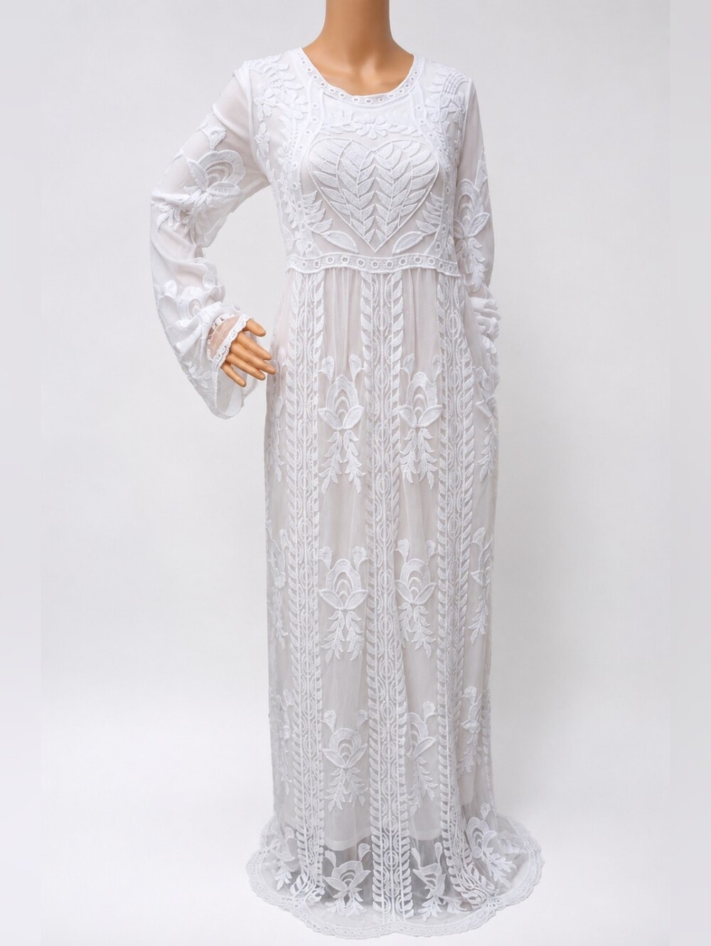 Orange Creek White Embroidered Maxi Dress Long Sleeve Boho Cotton